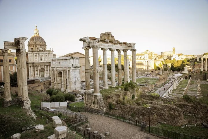 Roman Forum columns and temples in warm afternoon light