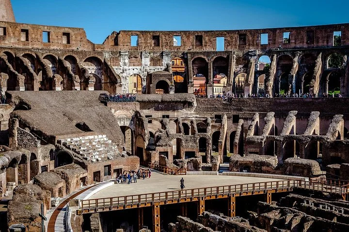 Colosseum interior and arena platform viewed from above