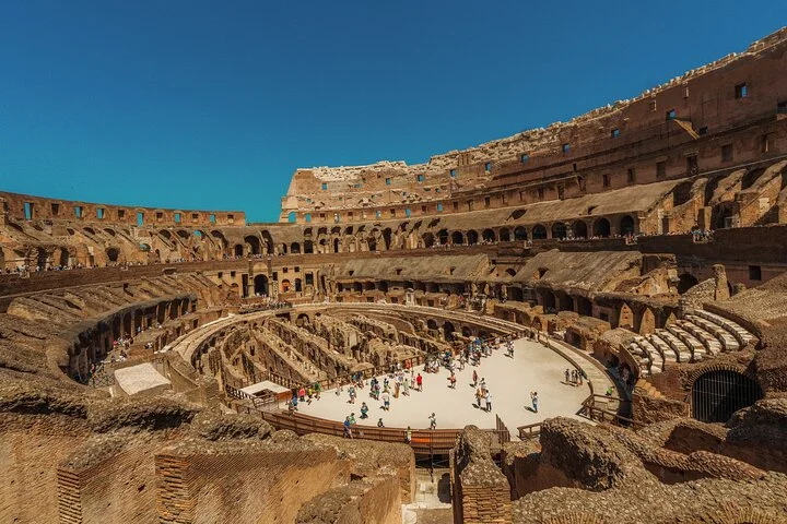Colosseum interior and arena platform viewed from above