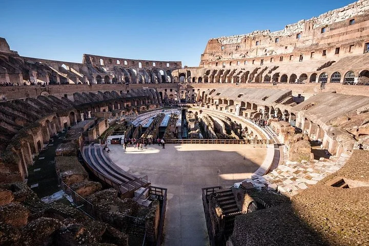 Wide Colosseum interior and arena platform seen from above