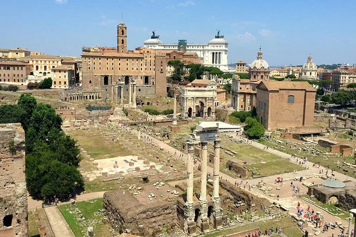 Wide Roman Forum panorama in bright daylight