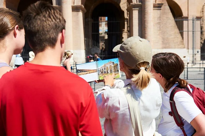 Guide showing an architectural illustration outside the Colosseum