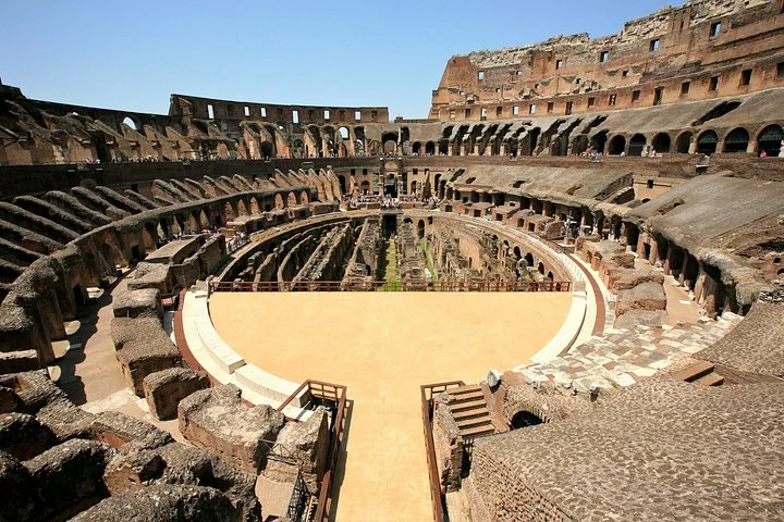 Wide Colosseum interior with the arena platform viewed from above
