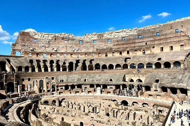Wide Colosseum interior and hypogeum seen from a main-level overlook