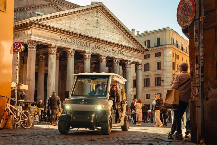 Golf cart on the public square outside the Pantheon