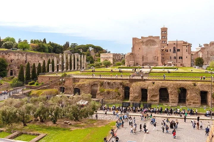 Archaeological surroundings viewed from the Colosseum exterior arcade
