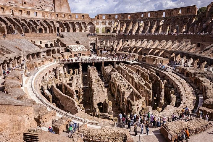 Wide Colosseum interior and hypogeum viewed from above