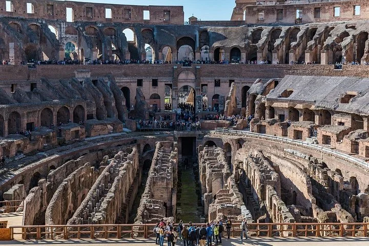 Hypogeum walls and Colosseum arches viewed from above