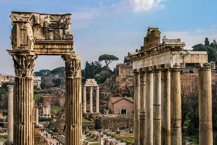 Roman Forum columns and ruins in warm daylight