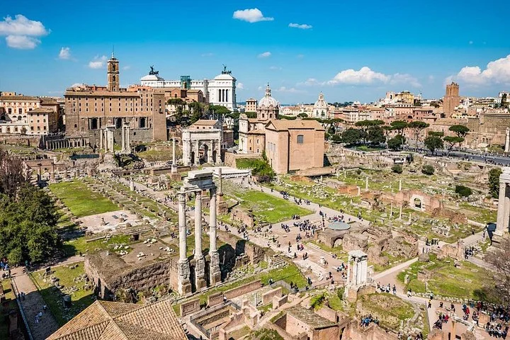 Wide sunny Roman Forum panorama