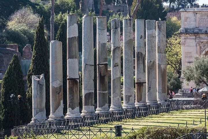 Row of ancient columns beside the Temple of Venus and Roma
