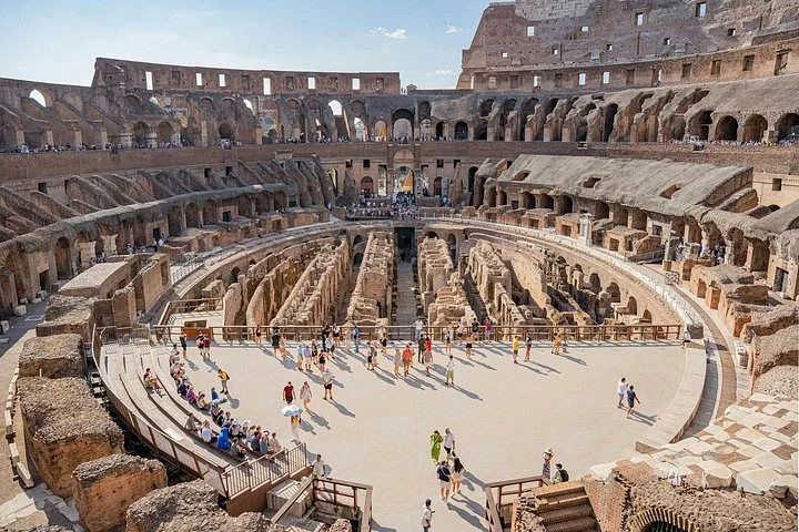 Colosseum arena platform and hypogeum viewed from the main visitor levels