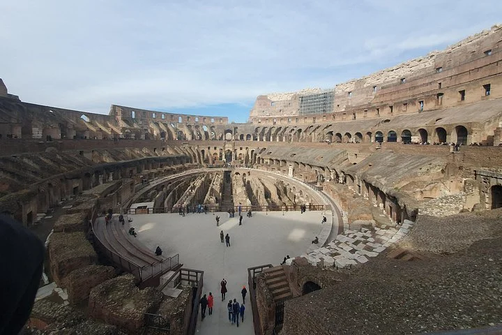 Wide Colosseum interior and arena platform viewed from above
