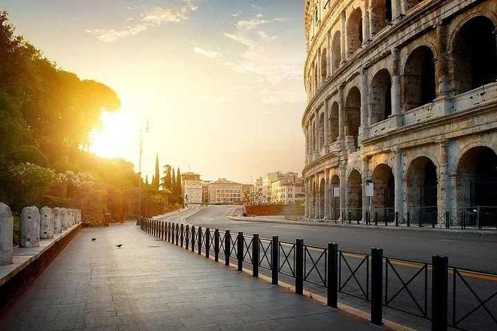 Sunset along the public walkway outside the Colosseum