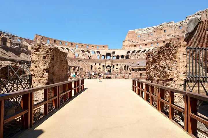 Sunlit approach walkway onto the Colosseum arena platform