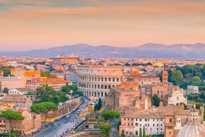 Aerial panorama of Rome centred on the Colosseum