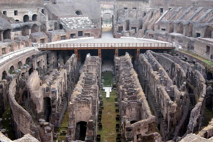 The Colosseum hypogeum lies beneath the arena platform, viewed from above.