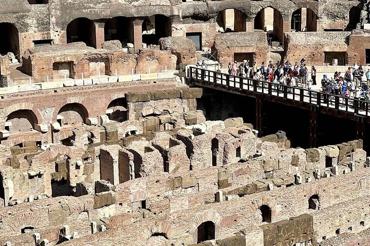 Exposed hypogeum walls seen from a Colosseum visitor level