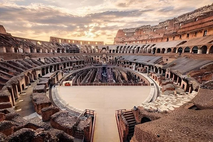 Sunset light across the Colosseum interior