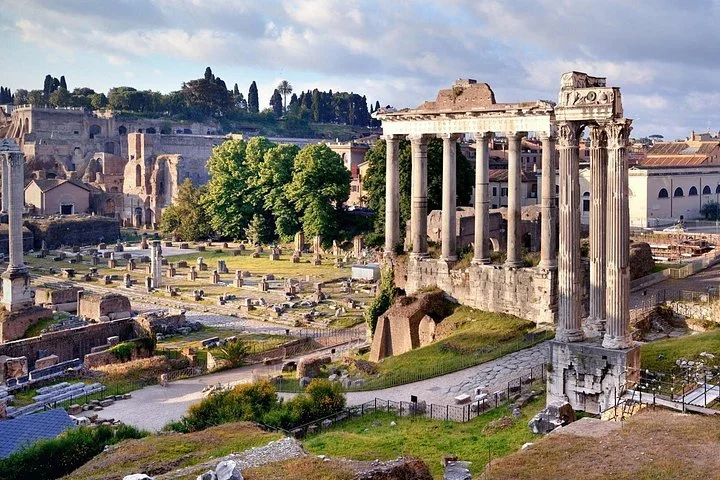 Sunlit temples and ruins of the Roman Forum