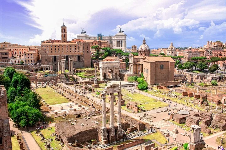 The Roman Forum and Rome’s skyline from above