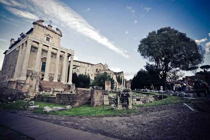 Ancient temple columns and paths in the Roman Forum