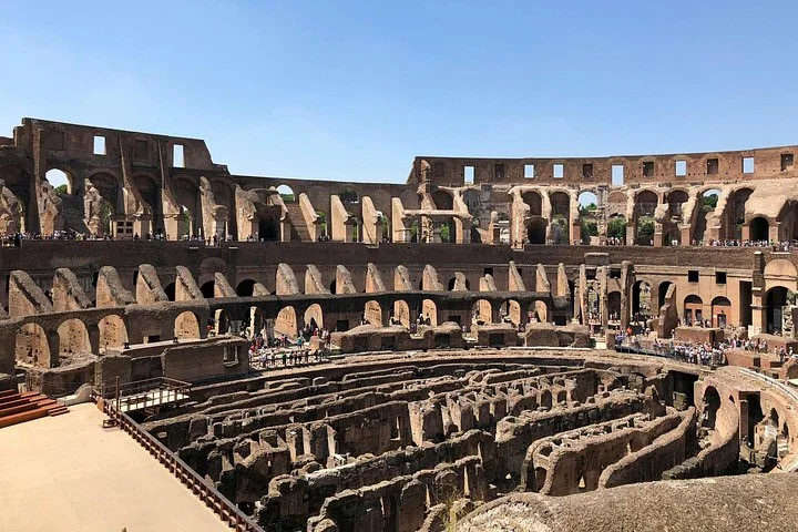 Colosseum tiers and hypogeum in bright daylight