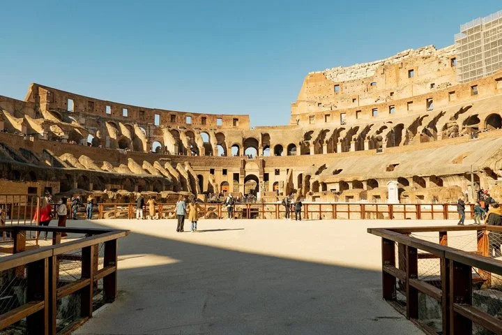 A wide view across the Colosseum arena platform