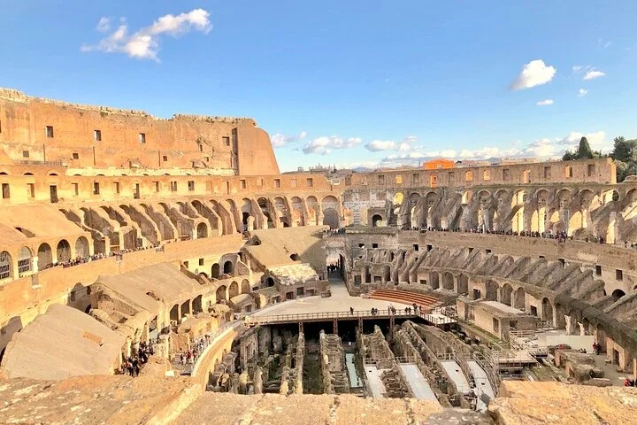 A broad view across the Colosseum’s upper tiers