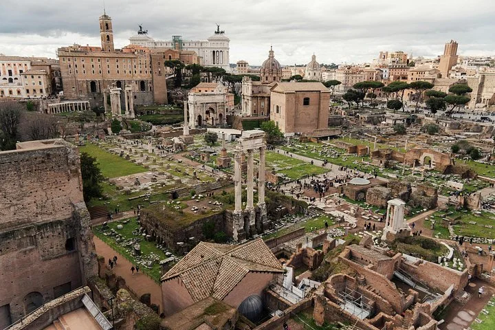 The Roman Forum and city skyline from above