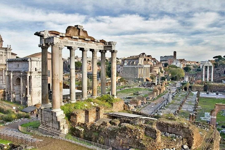 Temple columns and paths in the Roman Forum