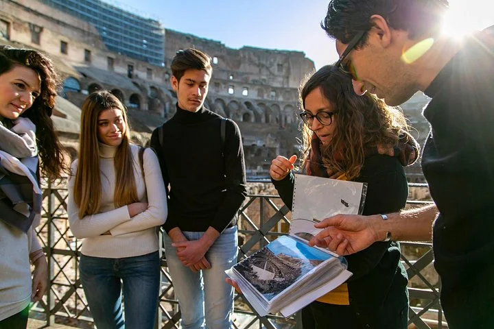 A guide showing an illustration inside the Colosseum