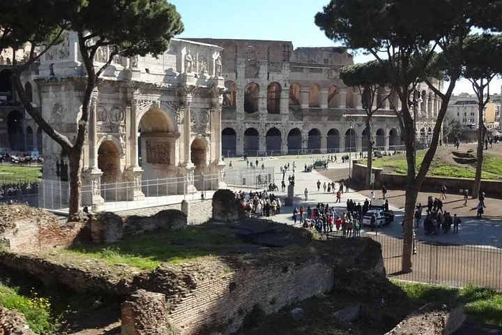 The Colosseum and Arch of Constantine beyond trees
