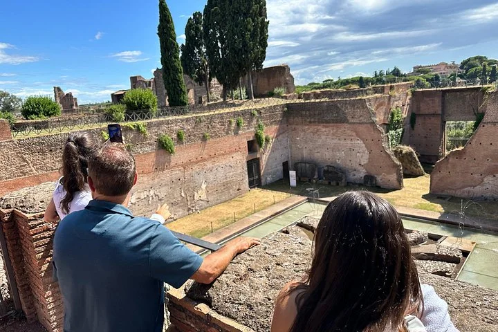 Visitors looking into ancient Palatine ruins