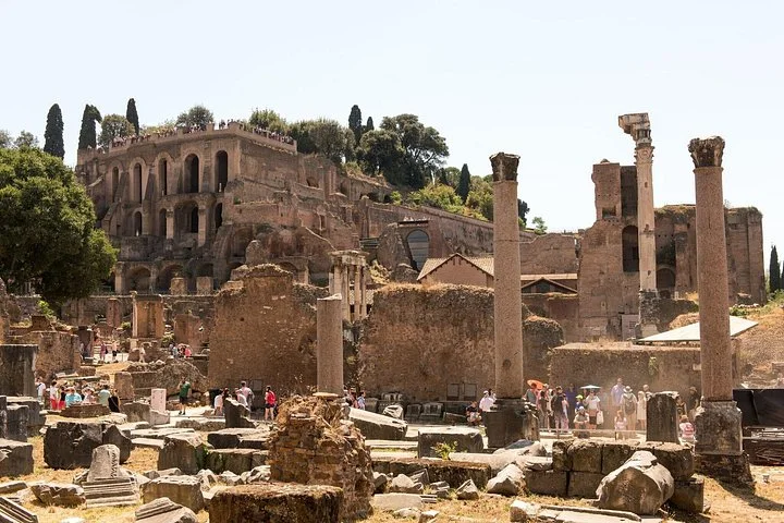 Ancient columns and ruins in the Roman Forum