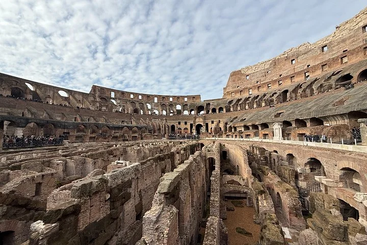 A closer view across exposed Colosseum hypogeum walls
